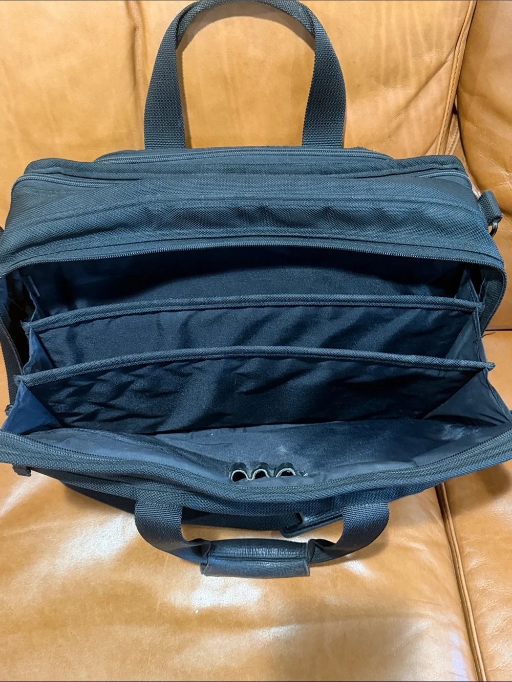 Tumi Black Laptop Briefcase with Top Handles and Shoulder Strap